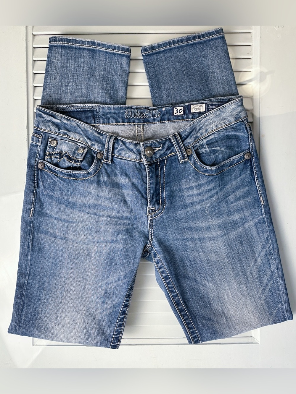 Miss Me Women's Skinny Blue Denim Jeans Size 30, 32” Inseam